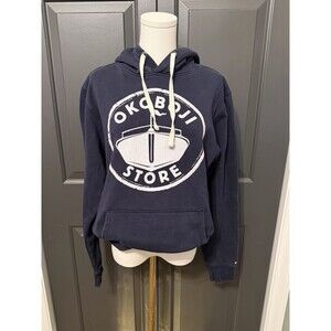 Okoboji Store Navy Blue Hoodie Sweatshirt Medium Cotton Blend Graphic Pullover
